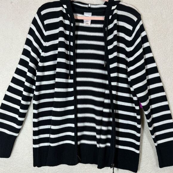 Just My Size Women's 1X Black Striped Hooded Cardigan Long Sleeve - Picture 5 of 11